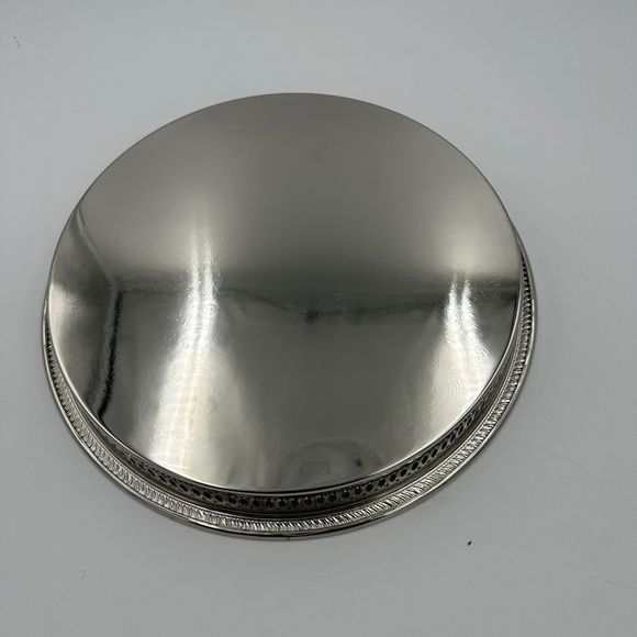 NIB!! Elegance Round Metal Serving Tray, Nickel Plated w/Decorative Embossing - Picture 4 of 5